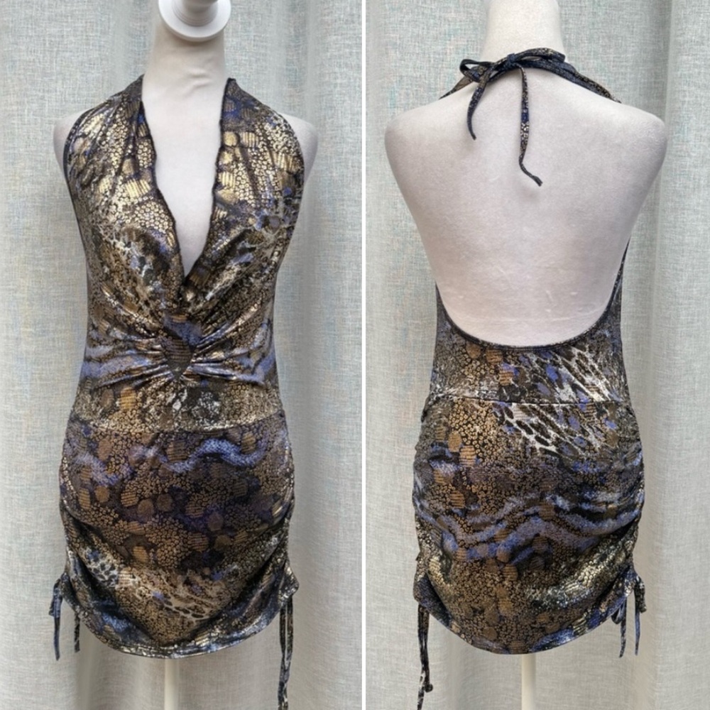 Spiral lingerie blue black blue metallic mini dress